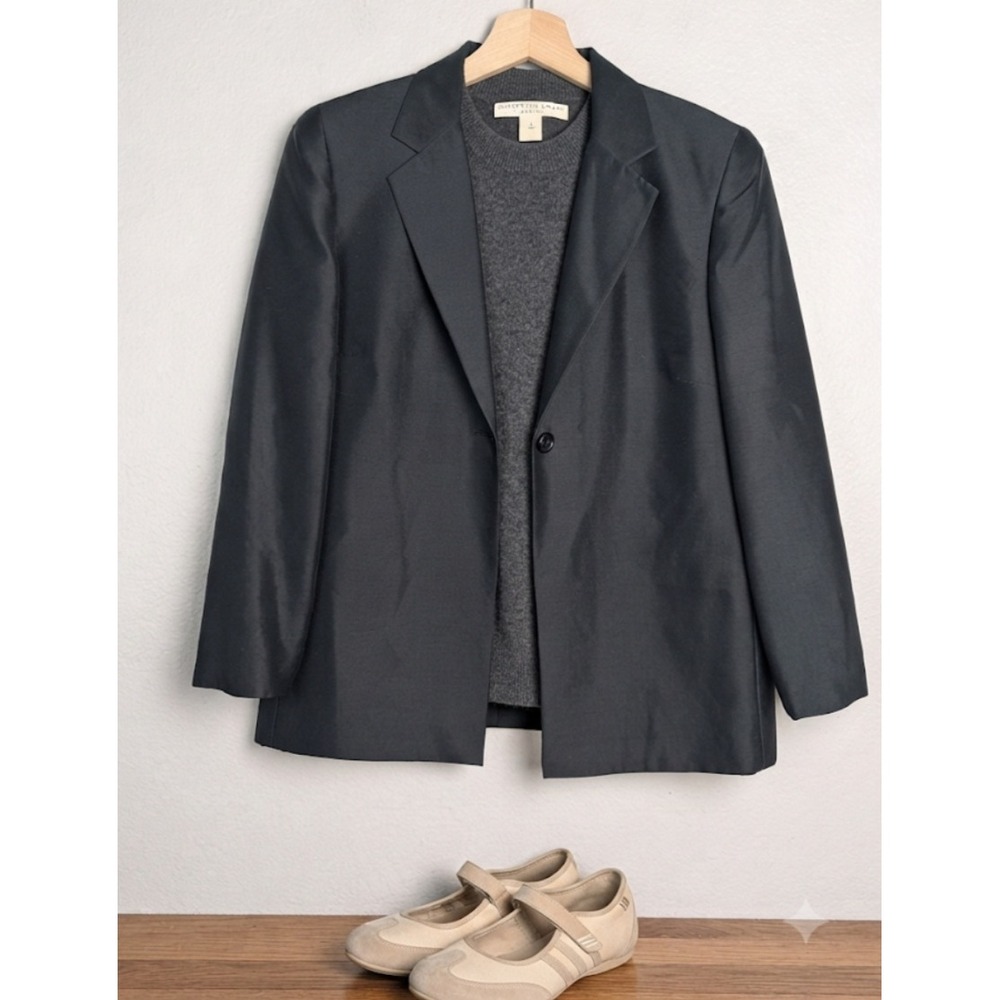 Josephine Chaus Petite 8 Silk Blazer Charcoal Grey Single Button Tailored Jacket